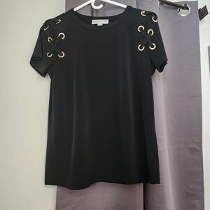 Michael Kors Black Tee with Gold Eyelet Accents